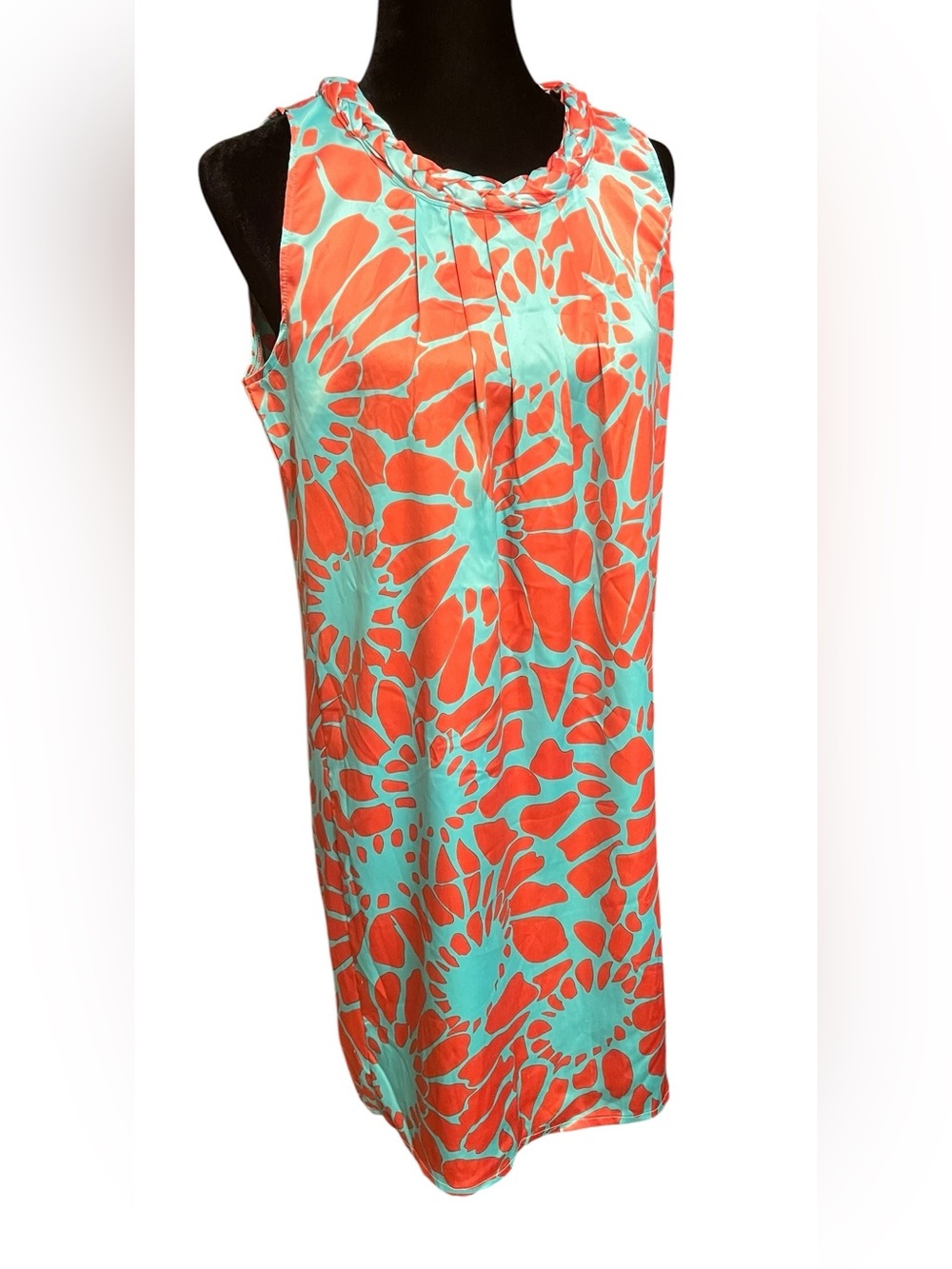 Tracy Negoshian Floral Aqua and Coral Dress L